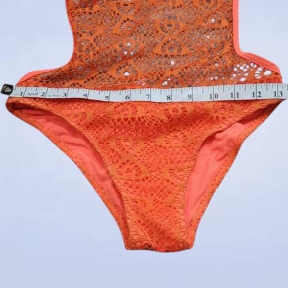 Anemone Bright Orange Crochet Lace One Piece Bathing Suit - Size‎ Small - Picture 4 of 6